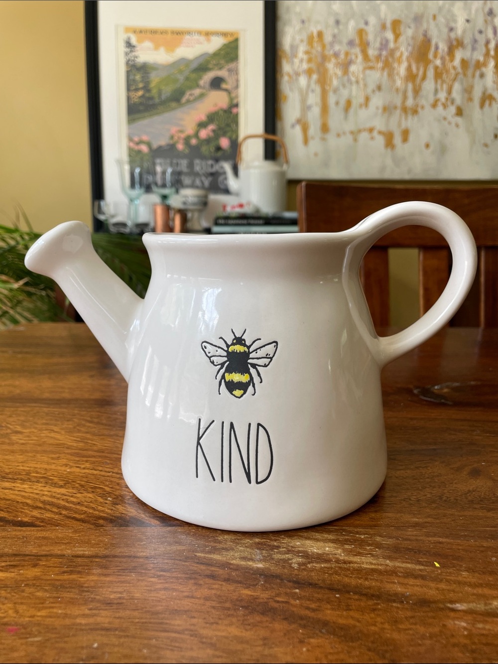 RAE DUNN Bee Kind Watering Can Ceramic White LIKE NEW